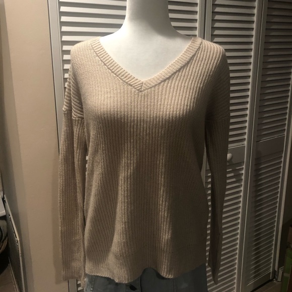 Unknown | Knit Sweater Tie Back Cream Taupe Top - Picture 8 of 8